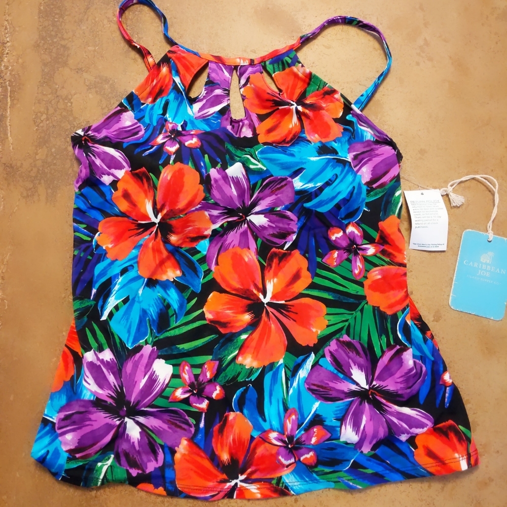 NWT Caribbean Joe Cut Out Floral Bikini Top size 10